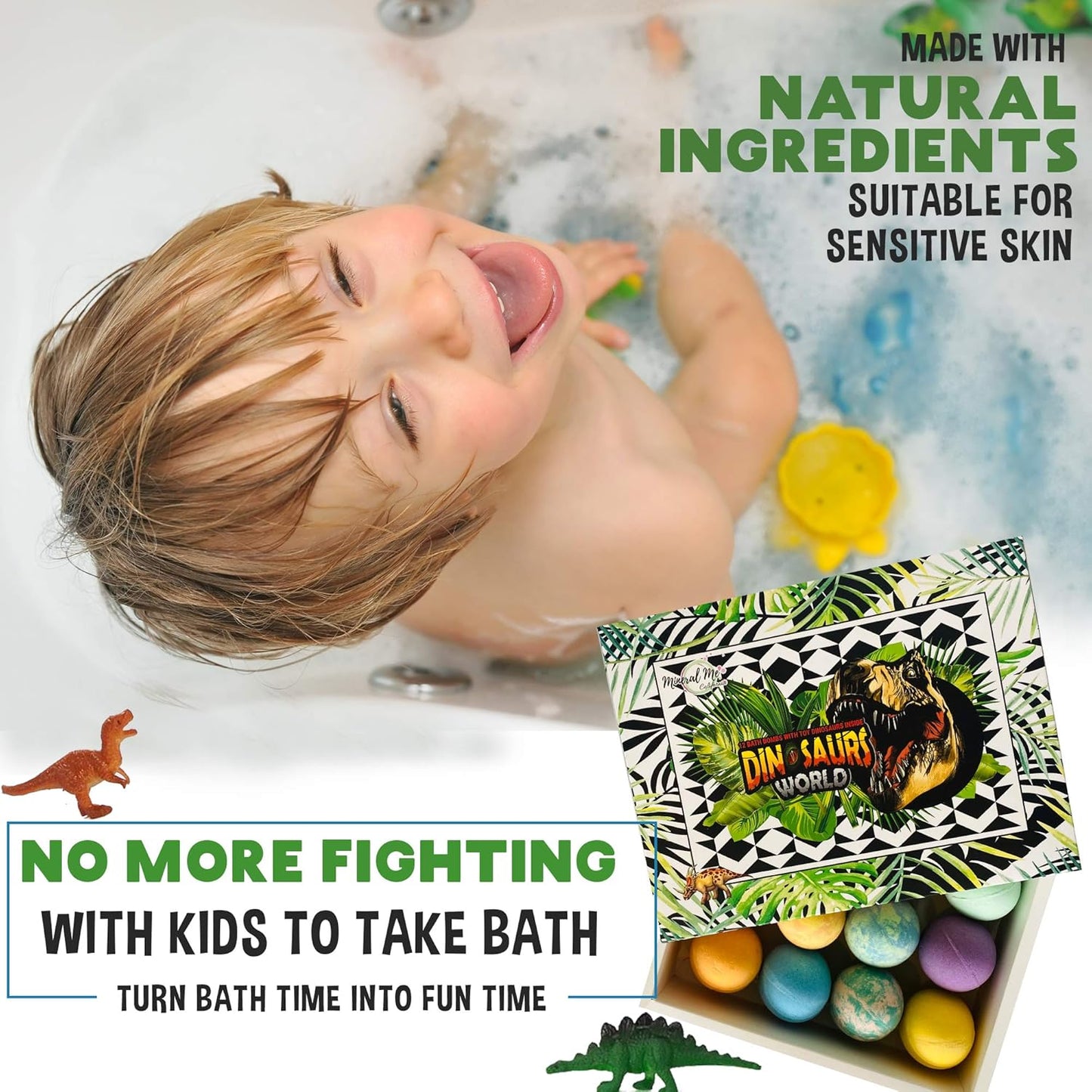 Bath Bombs for Kids with Surprise Inside - 12 Dinosaur Bath Bombs with Toys, Organic Colorful Bubble Bath Fizzies, Dino Egg Bath Bomb w/Rich Bubbles, Birthday Gifts for Kids, Boys, Girls