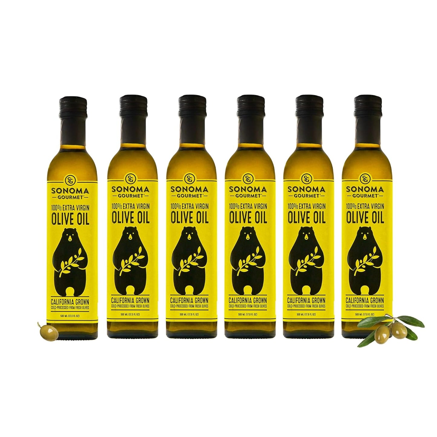 Sonoma Gourmet : Extra Virgin Olive Oil | 100% California | First Press | Small Batch| Non GMO | 17 FL OZ (Pack of 6)