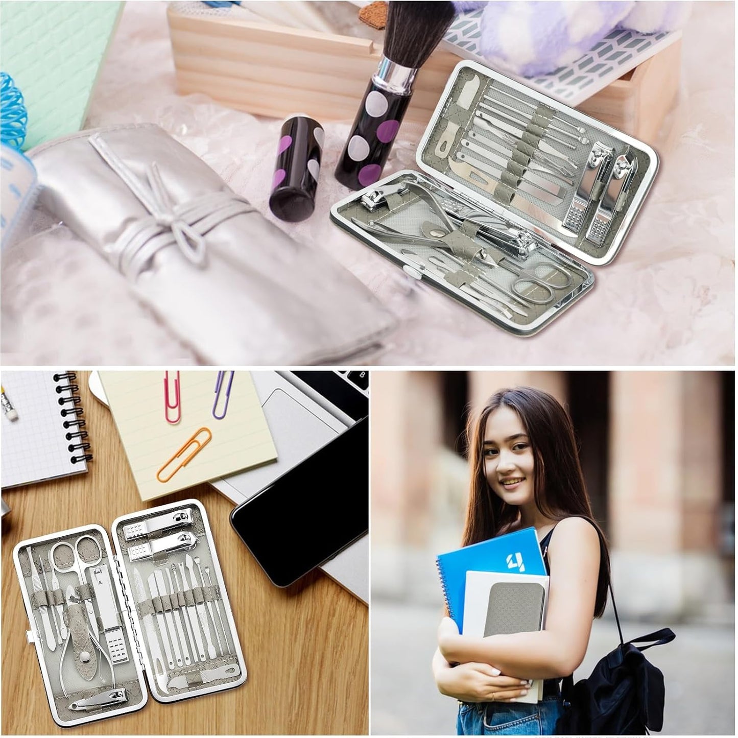 Manicure Set - 19 in 1 Professional Nail Clippers Pedicure Kit, Manicure Tool Kit, Stainless Steel Facial Grooming Set Kit, Gift Idea for Women, Men, Girls, Teens, Grey