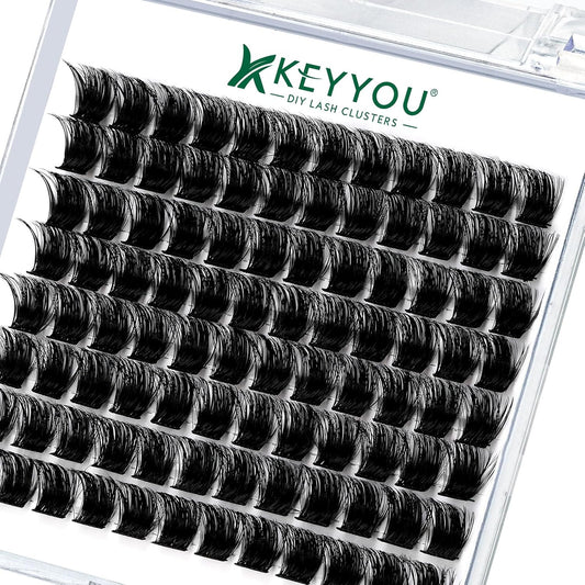 Lash Clusters,96 Pcs Cluster Lashes D Curl 12mm DIY Lash Extensions Eyelash Clusters,KEYYOU Volume Wispy Individual Lashes Soft&Comfortable Easy DIY at Home(Y04,D-12mm)