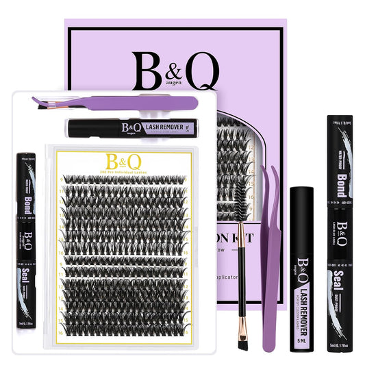 B&Q Lash Clusters Kit 280PCS Eyelash Clusters Kit,40D 50D C 9-16MIX Individual Lash Comfortable Eyelash Extension Set, Classic Look with Bond and Seal Waterproof, Remover DIY at Home(Set,40D+50D)