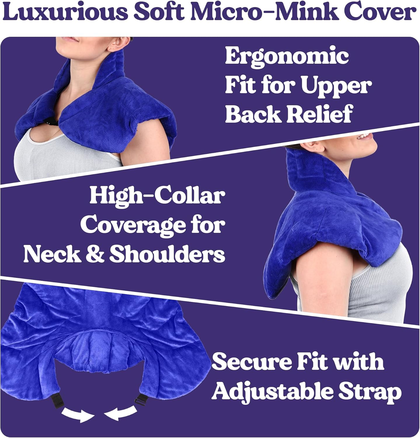 Microwavable Heating Pad for Neck, Shoulders, and Back by Joy & Grace | 5 Lb Weighted Neck & Shoulder Wrap | Moist Heat Therapy Pack for Relaxation and Comfort | Soft Micro-Mink Cover | Unscented Blue