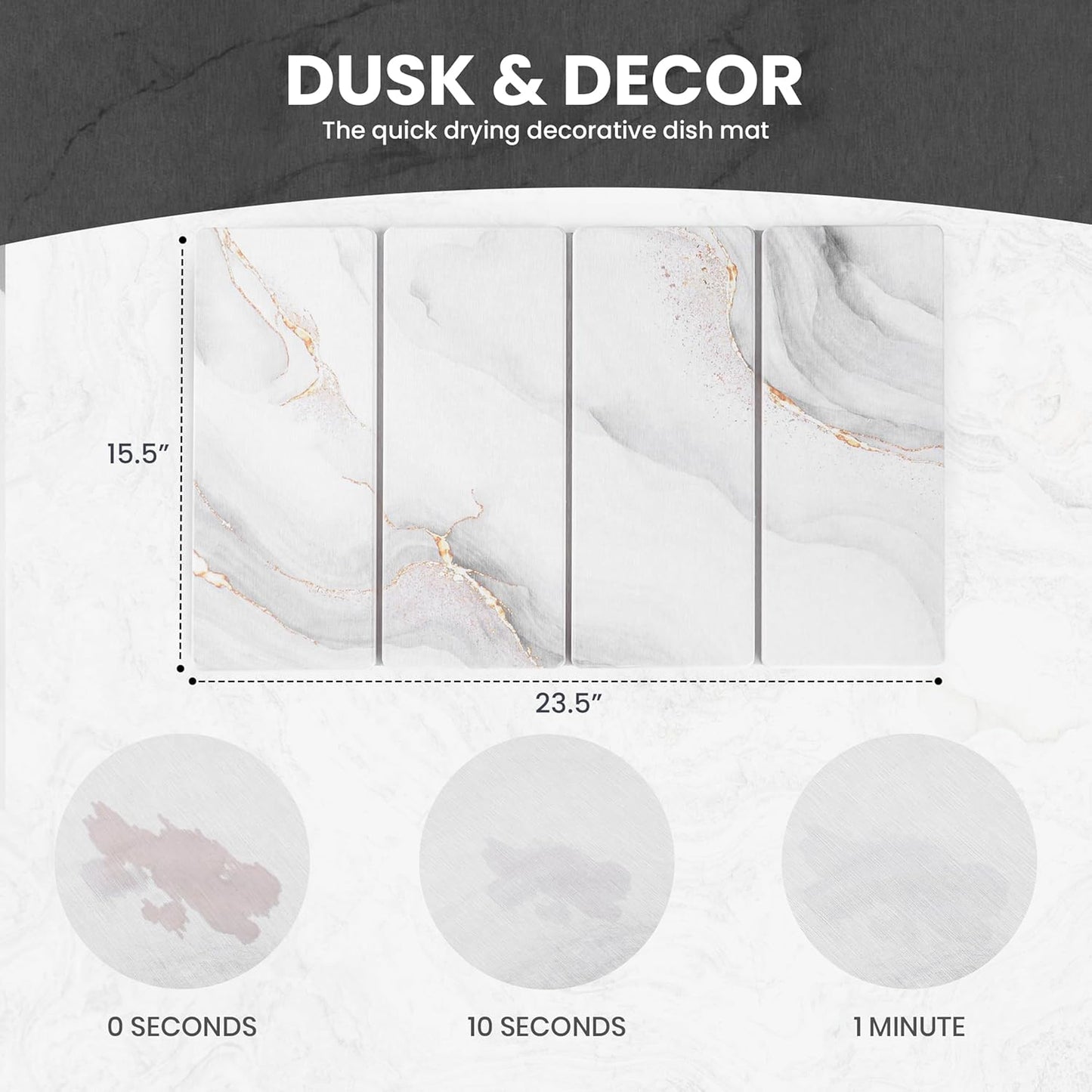 Dusk & Decor Folding Stone Dish Drying Mat – Quick-Drying Diatomaceous Earth Kitchen Mat for Counter – Foldable, Non-Slip Diatomite Sink Tray for Dishes and Utensils - White