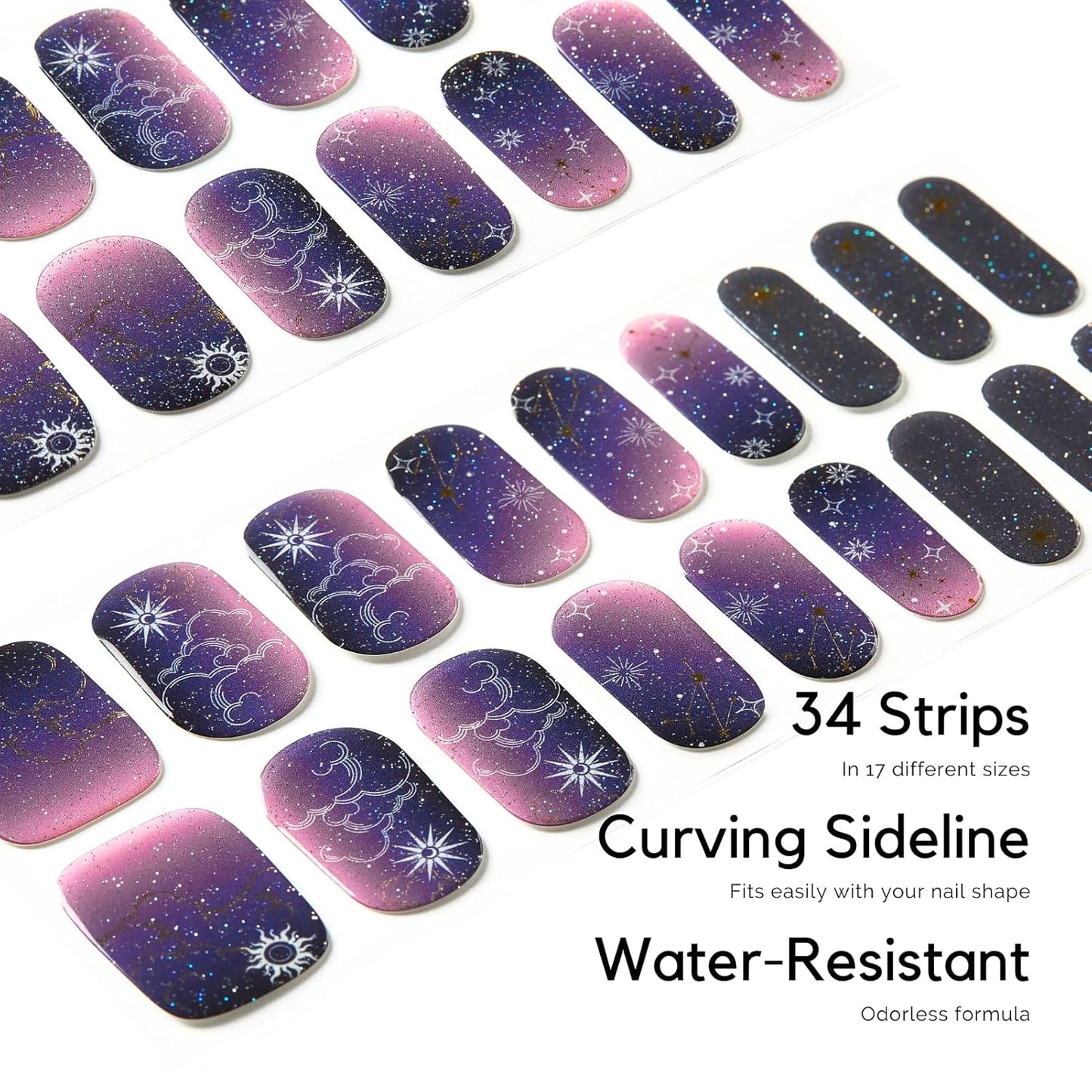 NAILOG Semi Cured Gel Nail Strip Starter Kit - (Include 60Pcs Nail Stickers, 1 UV Lamp and 2 Nail Files) Long Lasting Gel Nail Wraps Gift Kit for Christmas Day, Skyscape