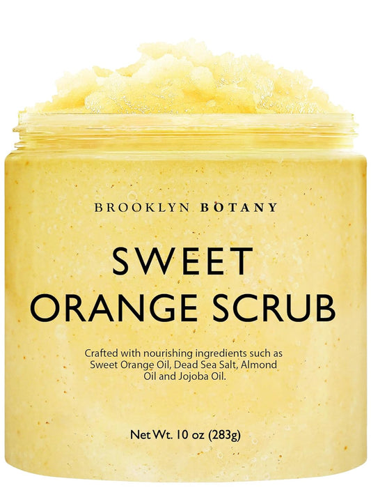 Brooklyn Botany Sweet Orange Body Scrub - Moisturizing and Exfoliating Body, Face, Hand, Foot Scrub - Fights Stretch Marks, Fine Lines, Wrinkles - Great Gifts for Women & Men - 10 oz