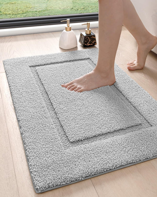DEXI Bathroom Rugs 24x16, Washable Non Slip Bath Mat for Shower Floor, Absorbent Quick Dry Bathmat with Rubber Backing, Ultra Soft Plush Carpet for Tub, Light Grey