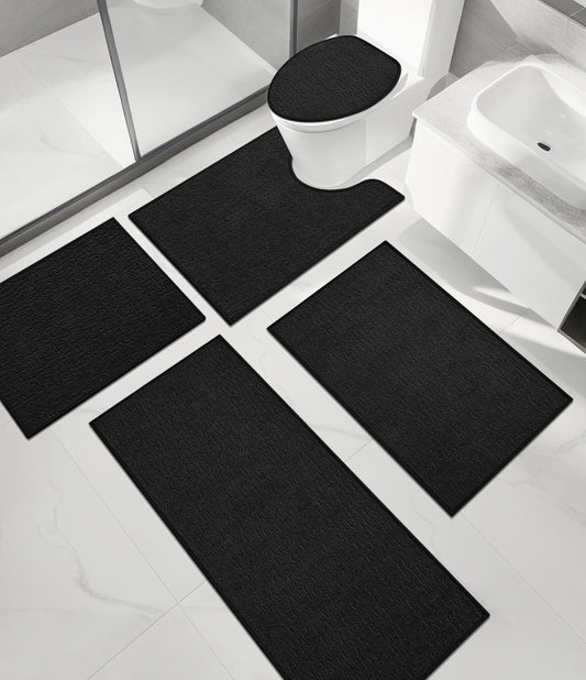 chakme Bathroom Rug Sets 5 Piece, Ultra Thin Bath Mat Quick Dry Bath Mat, Absorbent Bath Mat for Bathroom Non Slip Machine Washable, (Black)