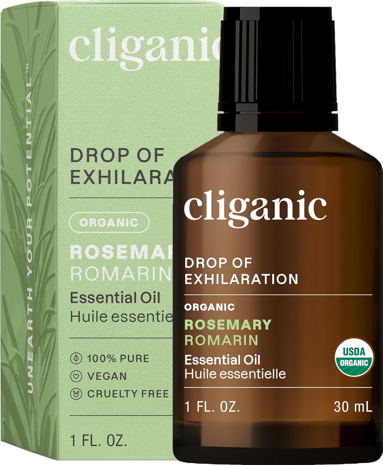 Cliganic Organic Rosemary Essential Oil, 1oz - 100% Pure Natural Undiluted, for Aromatherapy | Non-GMO Verified (Packaging May Vary)