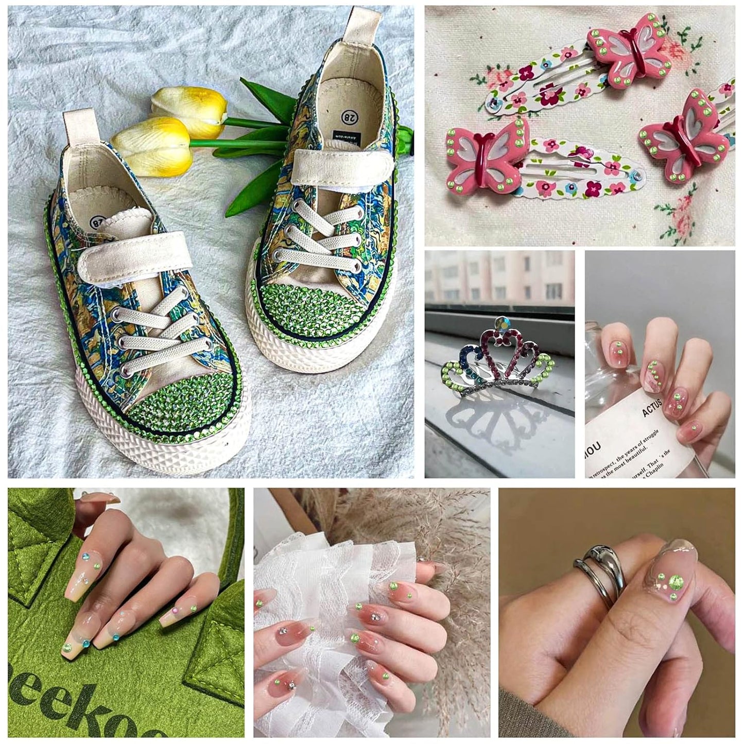 beadsland Flat Back Crystal Rhinestones Round Gems for Nail Art and Craft Glue Fix,Light Green (2.7-2.8mm) SS10/1440pcs