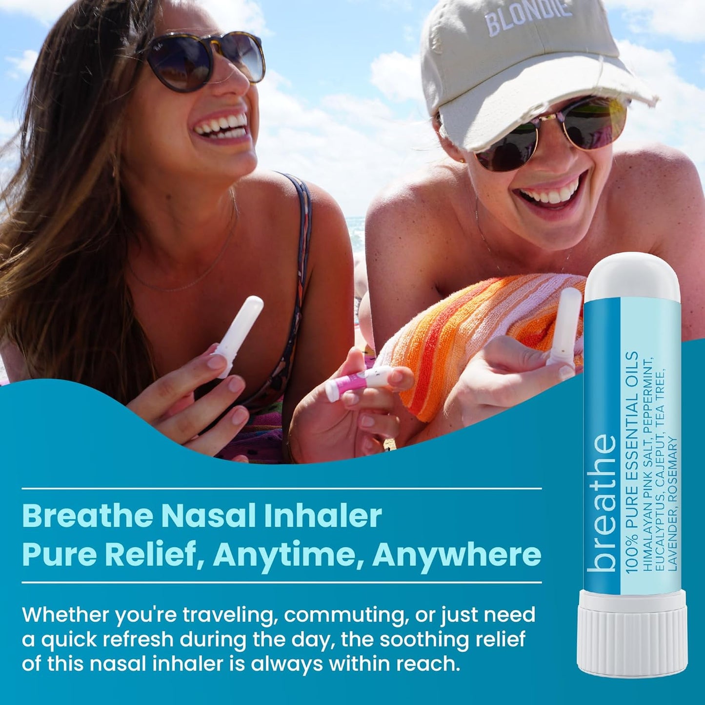 MOXE Breathe | Himalayan Salt Inhaler | Help Clear Congestion, Boost Focus and Improve Breathing | Natural Aromatherapy | Peppermint, Lavender and Tee Tree Essential Oil (3 Pack)