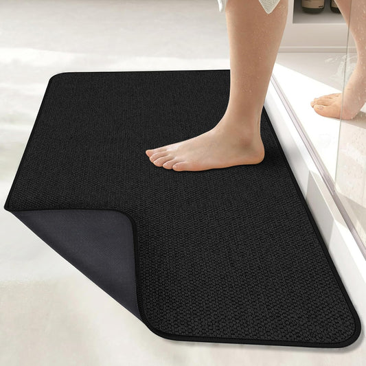 Bath Mat,Ultra Thin Bathroom Runner Rugs,Large Bath Mats for Bathroom,Quick Dry,Non-Slip,Machine Washable,Low Pile,Bath Rug,Shower Outside,Sink,Home Decor Accessories.Black,2'x3'(24x36inch)