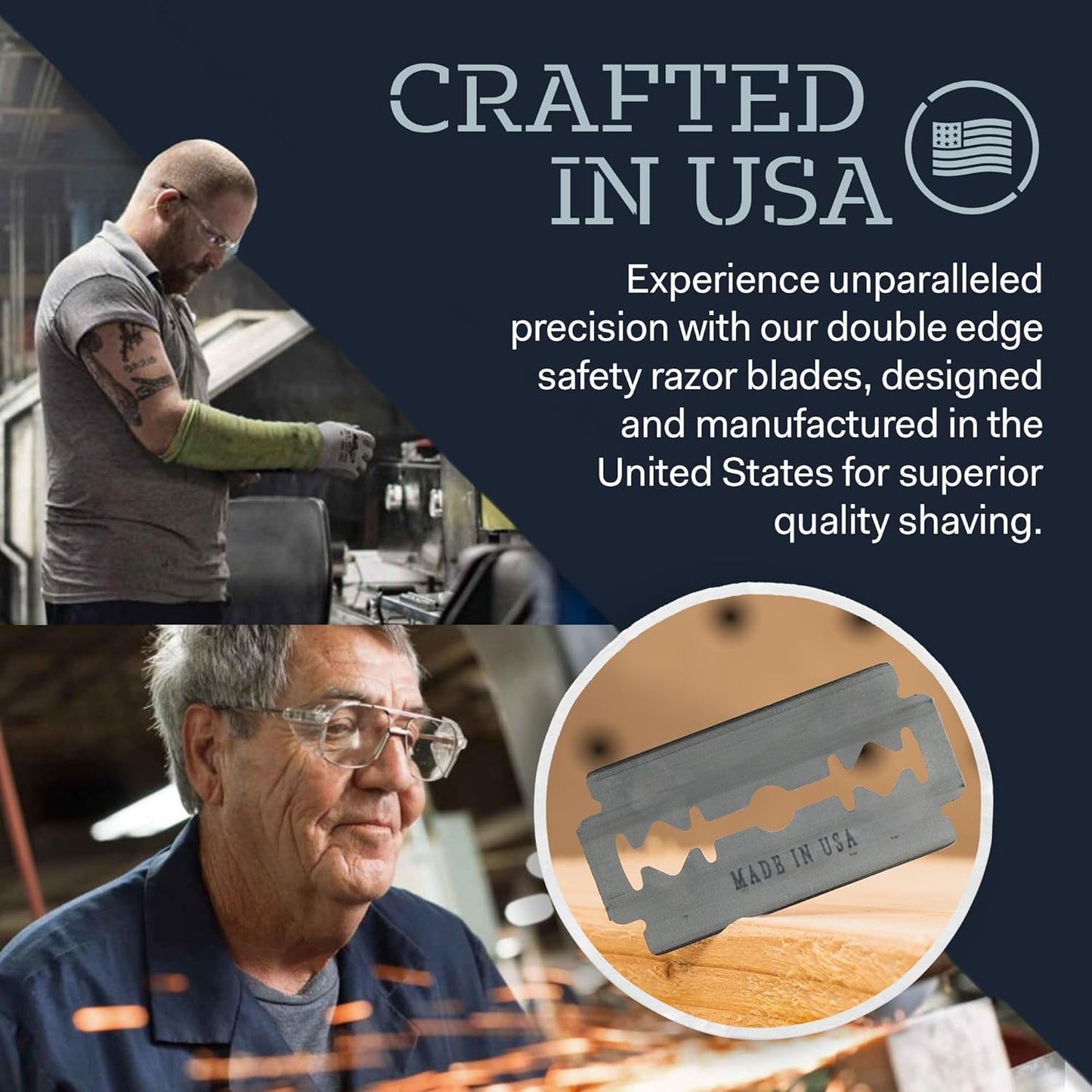 Made in U.S.A. Double Edge Safety Razor Blades - Pack of 50 | Battle Brothers Shaving Co.