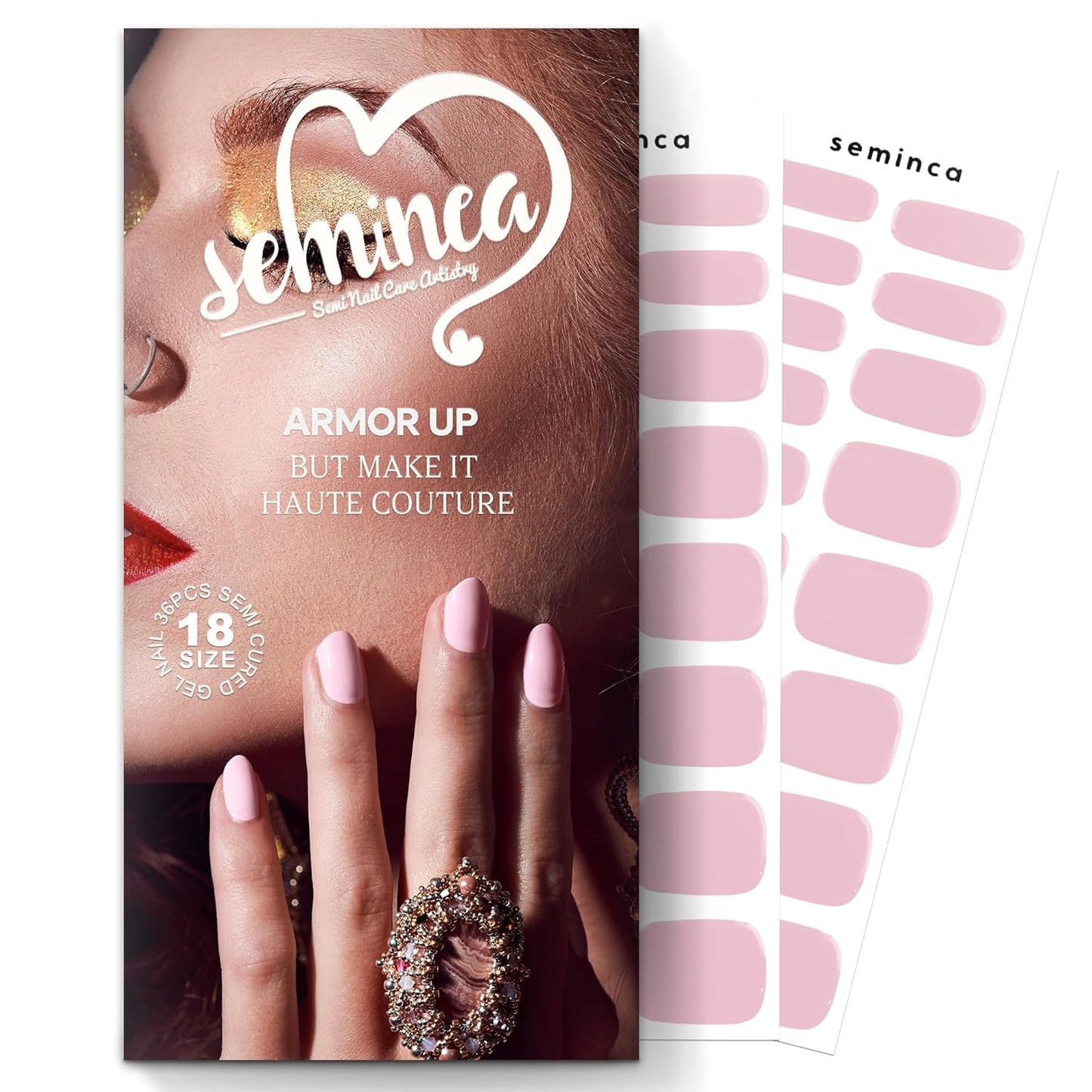 Semi Cured Gel Nail Strips-Multi-Size Semi Gel Press On Nails Stickers Sports & Shower Safe,Glossy Press Ons for Mom & Busy Lifestyle Works with Any UV/LED Lamps(Pink)