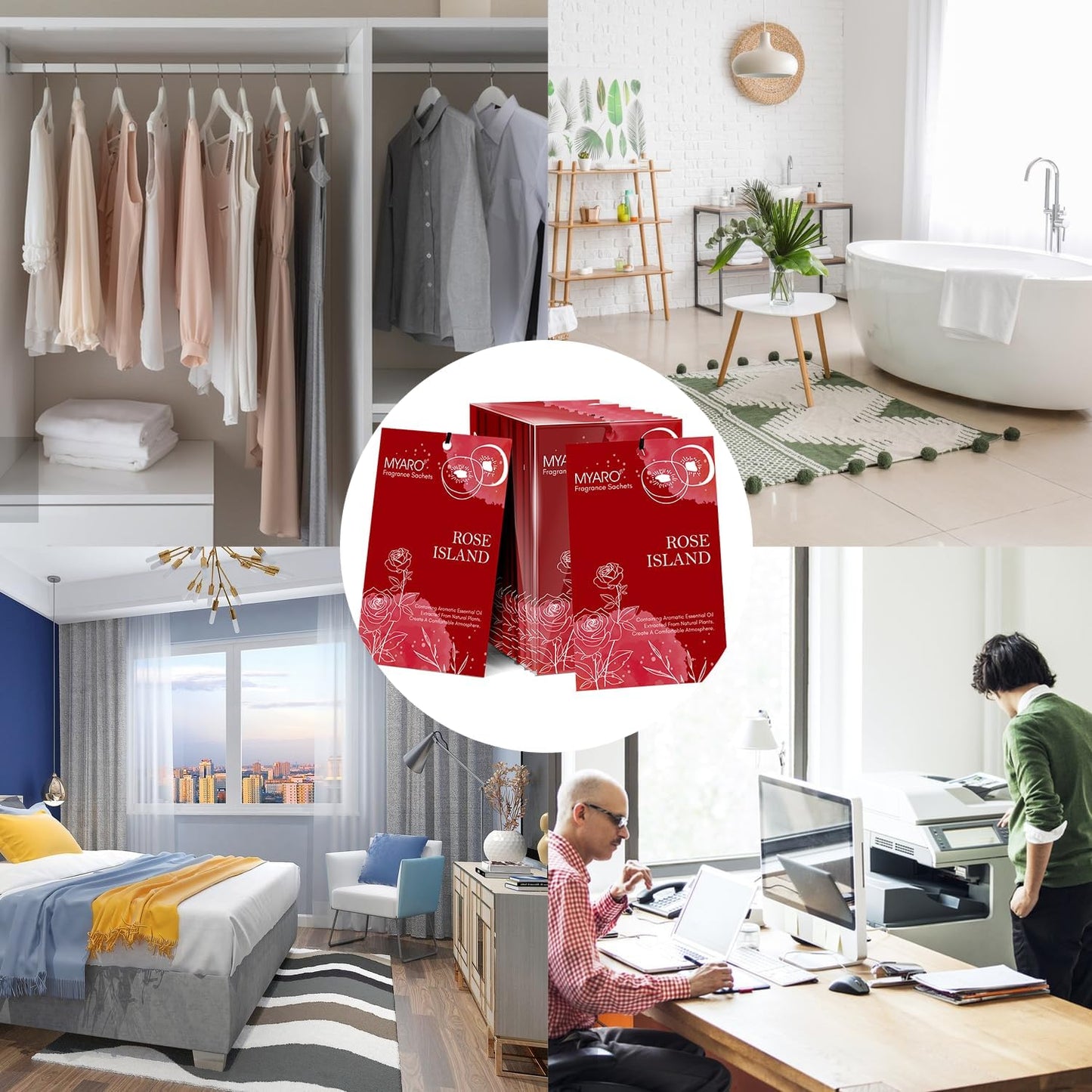 MYARO Scented Sachet for Drawers and Closets 12 Packs Rose Sachet Bags Fresh Scent Car Air Freshener for Home Fragrance Long Lasting Closet Freshener Odor Eliminator