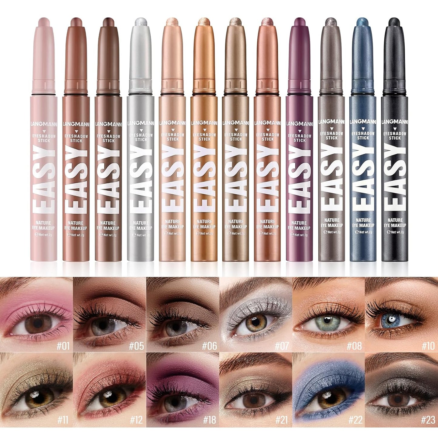 Jolilab Eyeshadow Stick Set, 2 Colors Matte Professional Bright-Colored Contouring and Highlight Eyeshadow Stick, Cream Waterproof Long Lasting High Pigmented Eye Shadow. (2, 11+23 2pcs)
