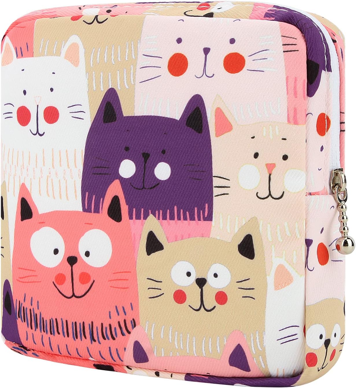 Desing Wish Sanitary Pad Storage Bag Portable Period Bag for Teen Pads/Sanitary Napkins/Small Tampons, Sanitary Napkin Storage Bag First Period Gifts for Teen Girls (Cat)