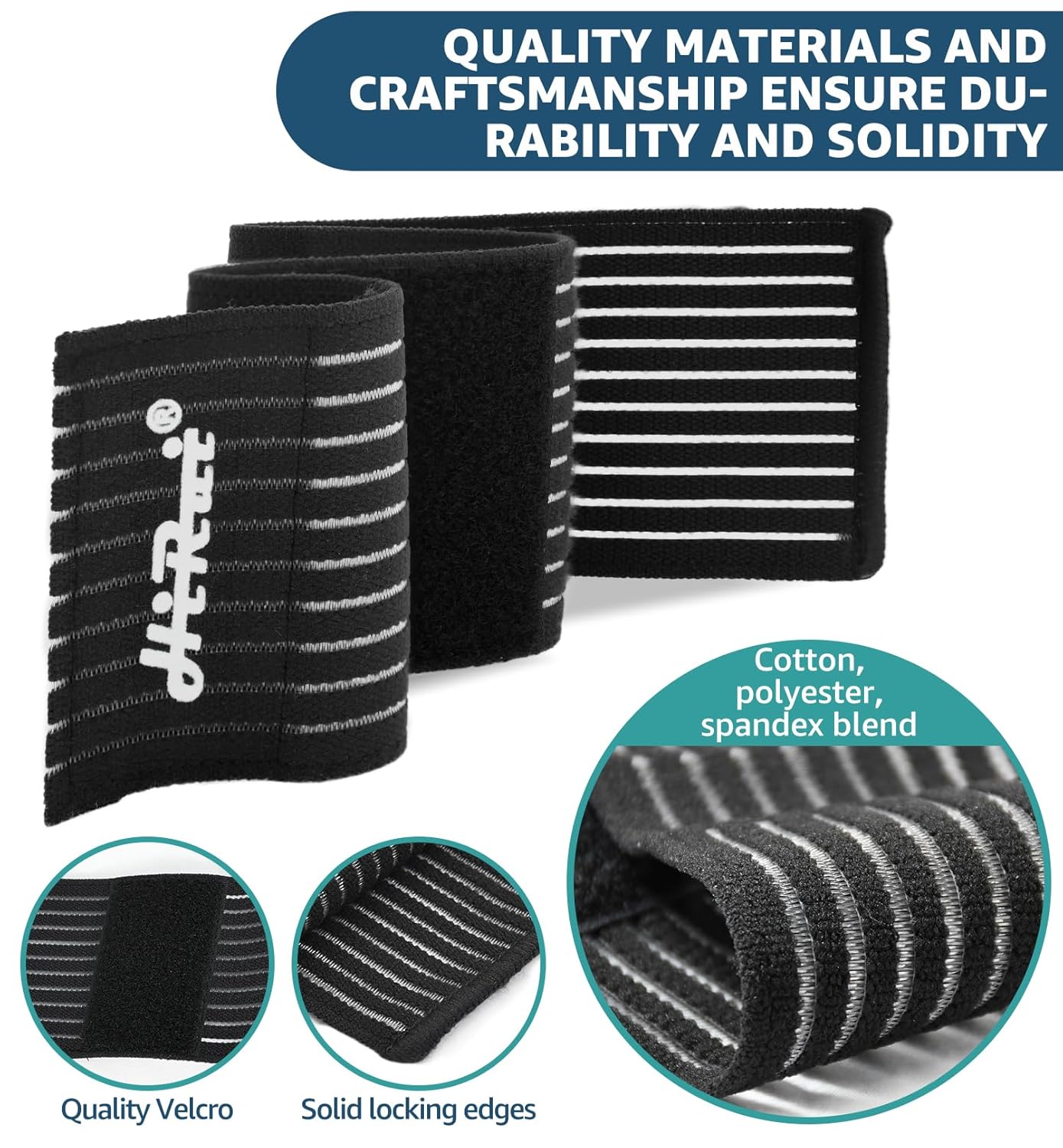 HiRui 2-Pack High-Elastic Wrist Support Straps Wrist Compression Bandage - Wrist Wraps Wristbands for Carpal Tunnel Arthritis Tendonitis Weightlifting Tennis Basketball - Breathable Soft (Black)