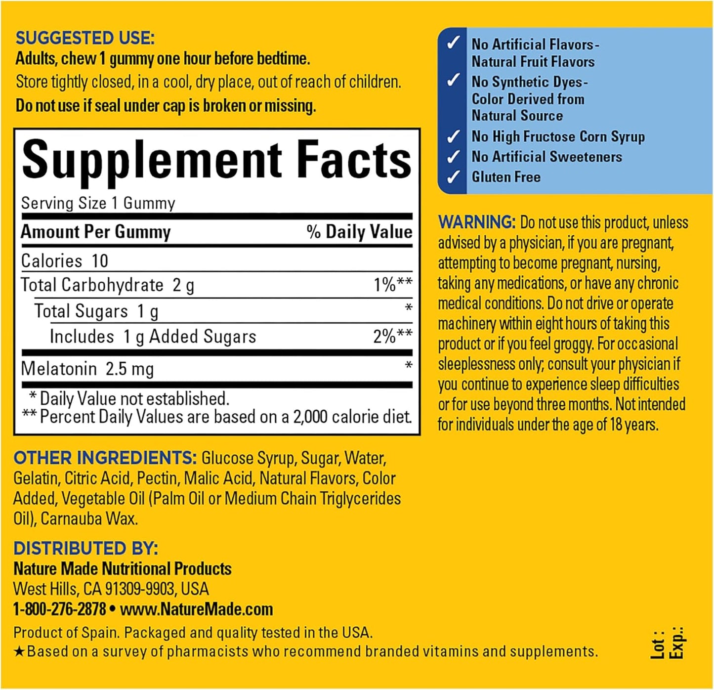 Nature Made Melatonin Gummies 2.5 mg, 100% Drug Free Sleep Aid for Adults, Melatonin Supplement 80 Count, 80 Day Supply