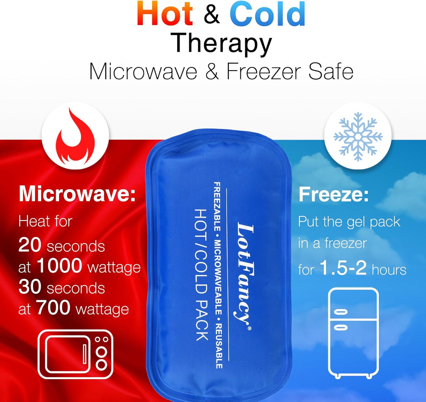 LotFancy Gel Ice Packs, 2pc Reusable Hot Cold Pack for Therapy, Heating Cooling Gel Pad, Pain Relief for Face, Head, TMJ, Wisdom Teeth, Oral Facial Surgery, Sport Injuries, Migraine, Muscle Joint