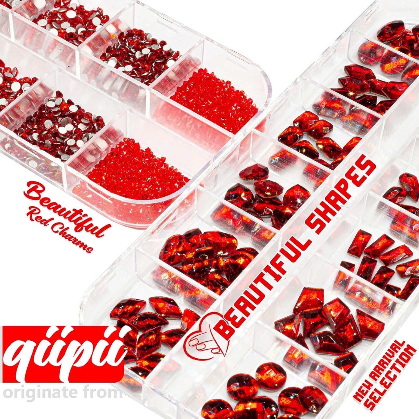 4080Pcs Red Nail Rhinestones Multi Shapes Ruby Rhinestones for Nails 1.5-4mm Crystal Gems Siam Red Round Flatback Beads Glass Stones Diamonds jewels Charms for Nails Face Eyes Makeup DIY Crafts