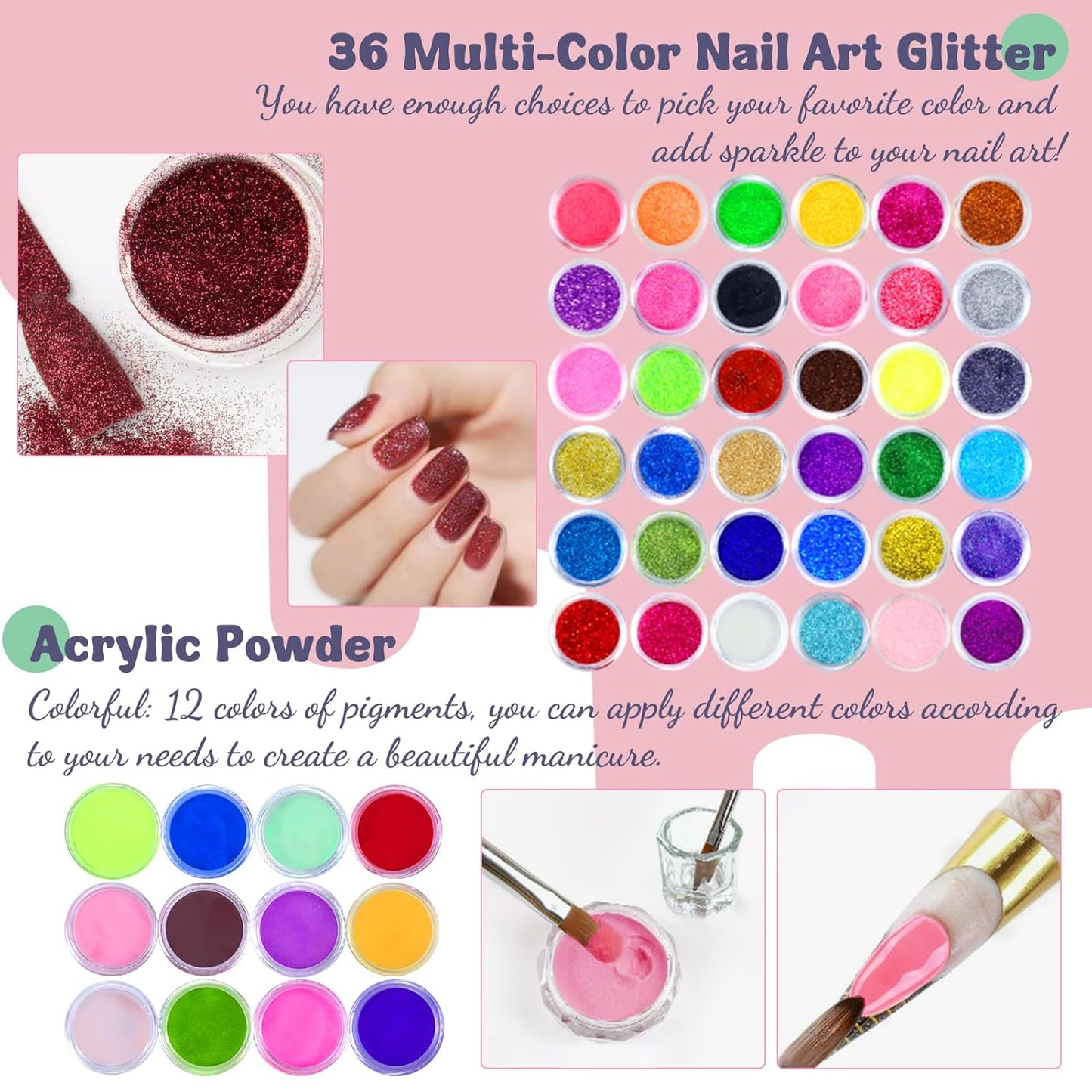Acrylic Nail Kit, Acrylic Nail Set with Drill and UV Light,Professional Colored Acrylic Nail Powder Nail Starter Kit Decoration Tools with Everything for Beginners Full Acrylic Nail Supplies