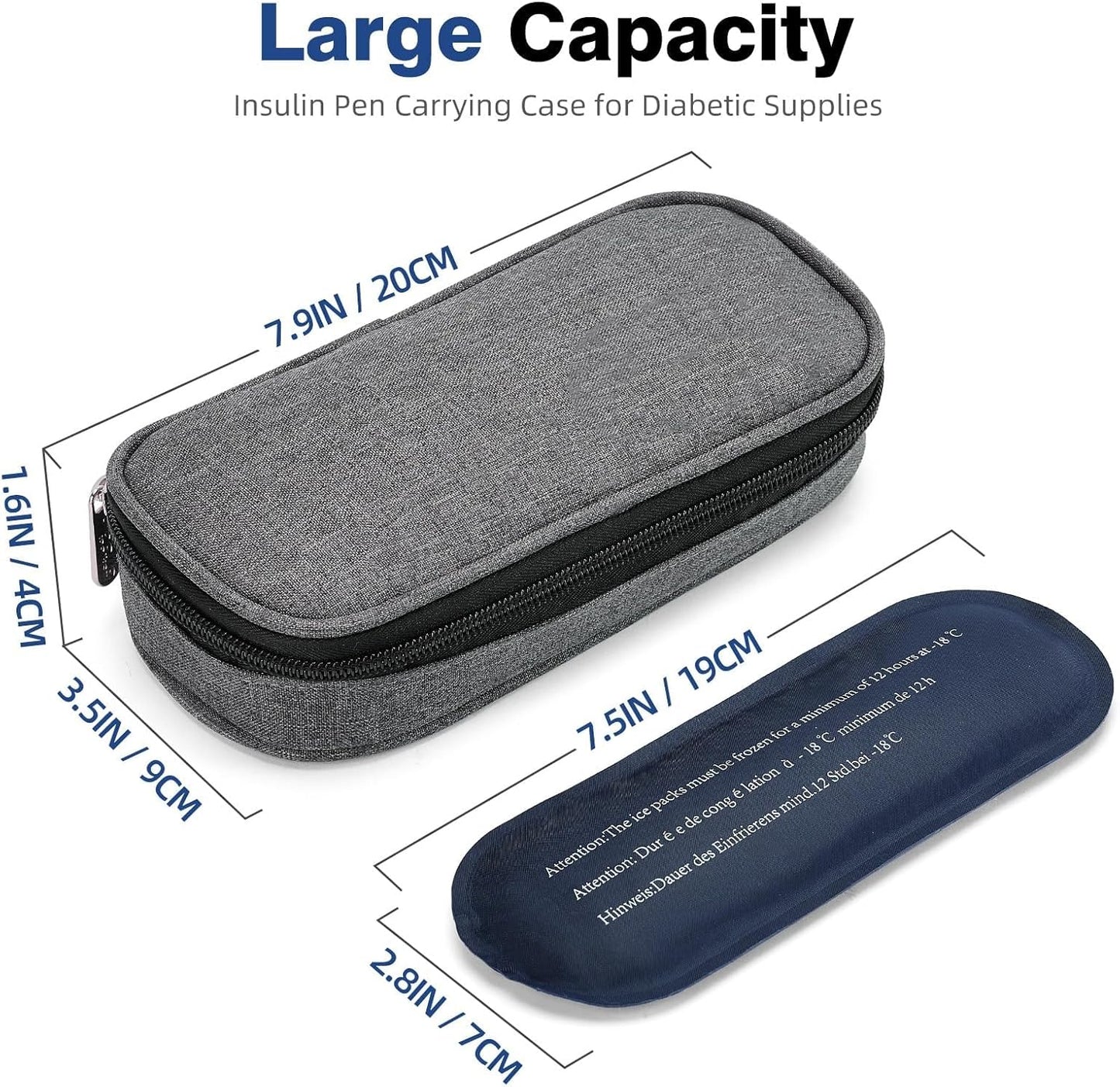 AMOZZ Insulin Cooler Travel Case with 2 Reusable Ice Packs – Compliant Medication Cooler for Travel, Insulated Diabetic Bag, Diabetes Travel Case & Organizer for Glucose Monitor and Syringes