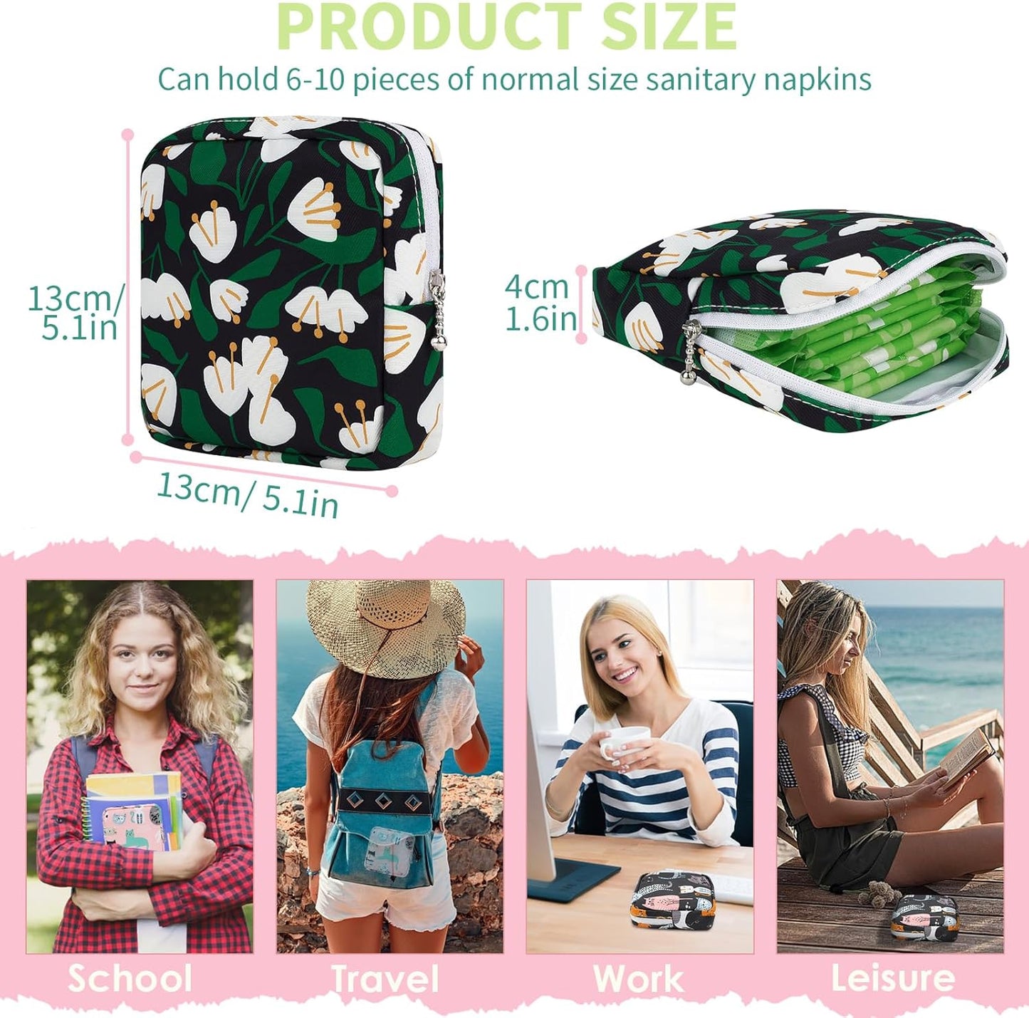 Desing Wish Sanitary Pad Storage Bag Portable Period Bag for Teen Pads/Sanitary Napkins/Small Tampons, Sanitary Napkin Storage Bag First Period Gifts for Teen Girls (Stamen)