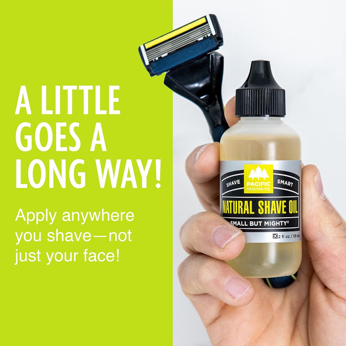 Pacific Shaving Company Natural Shaving Oil - Shaving Oil for Men & Women - Avocado, Sunflower Seed & Vitamin E Oil for Face, Legs, Arms & Full Body - Unisex Beard & Shave Care (2 Fl Oz)