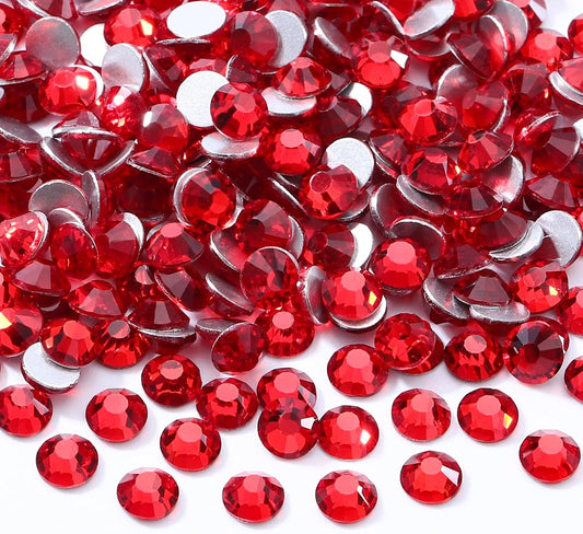 Red Flatback Rhinestones, Glass Rhinestones for Nail Art and Craft, Glue Fix, Loose Crystal Gemstones(Red, SS12, 2880pcs, 2.9-3.0mm)