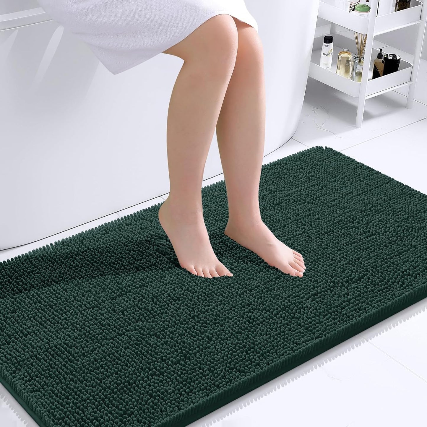 OLANLY Bathroom Rugs 44x24, Extra Soft Absorbent Chenille Bath Rugs, Rubber Backing Quick Dry, Machine Washable Bath Mats for Bathroom Floor, Tub and Shower, Home Decor Accessories, Blackish Green