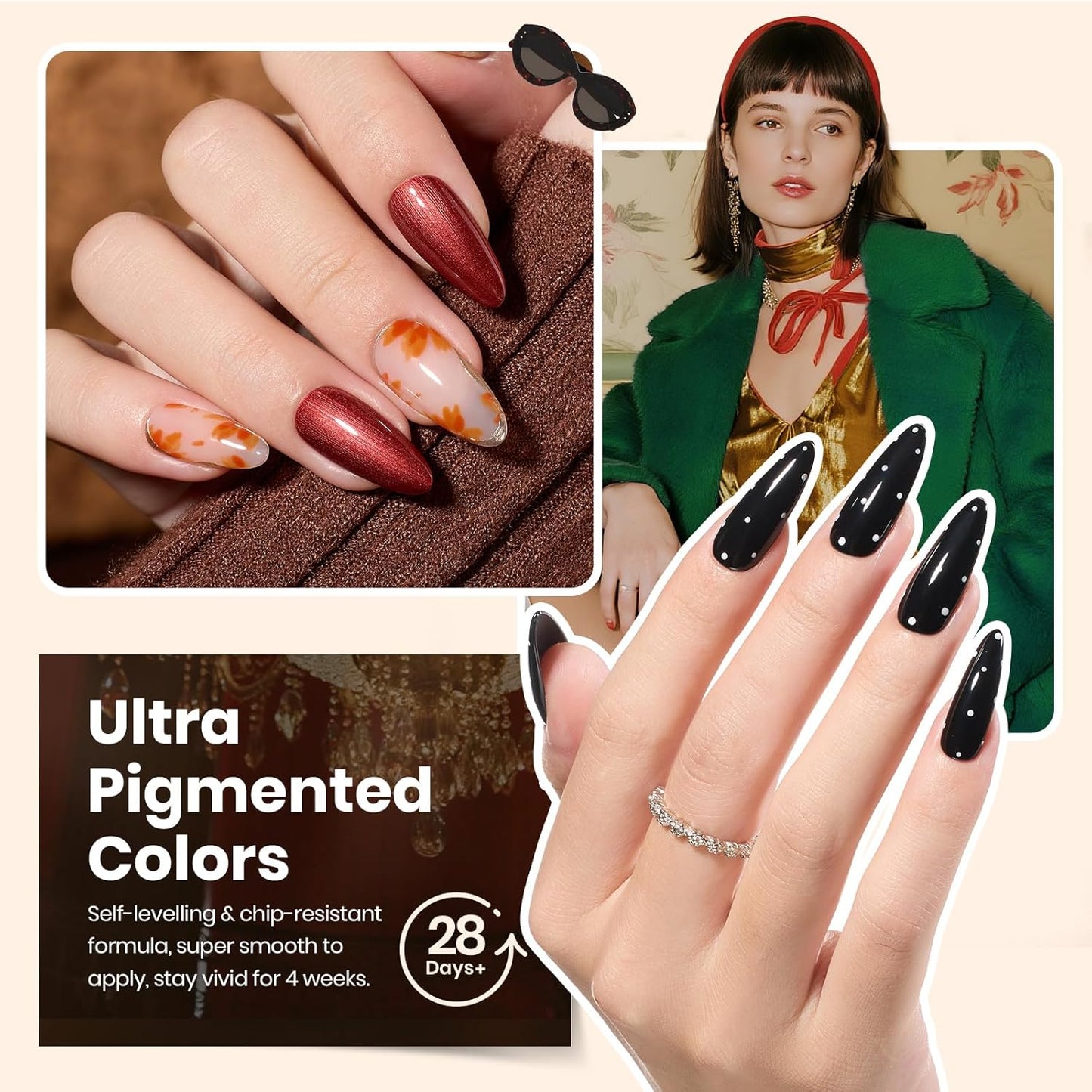 beetles Gel Polish Set - Fall Gel Nail Polish Kit 33Pcs 25 Colors Black White Burgundy Blue Nude Grey Green Glitters UV Nail Polish Set with Top Base Coat Soak off Nail Art Gift for Women Gilded Veil