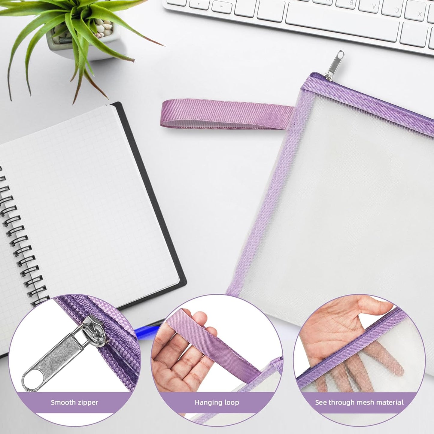 12 Psc Mesh Zipper Pouch Bags,Small Comestic Makeup Bage For Travel, Purse Organizer Pouches (Purple, A5*12)