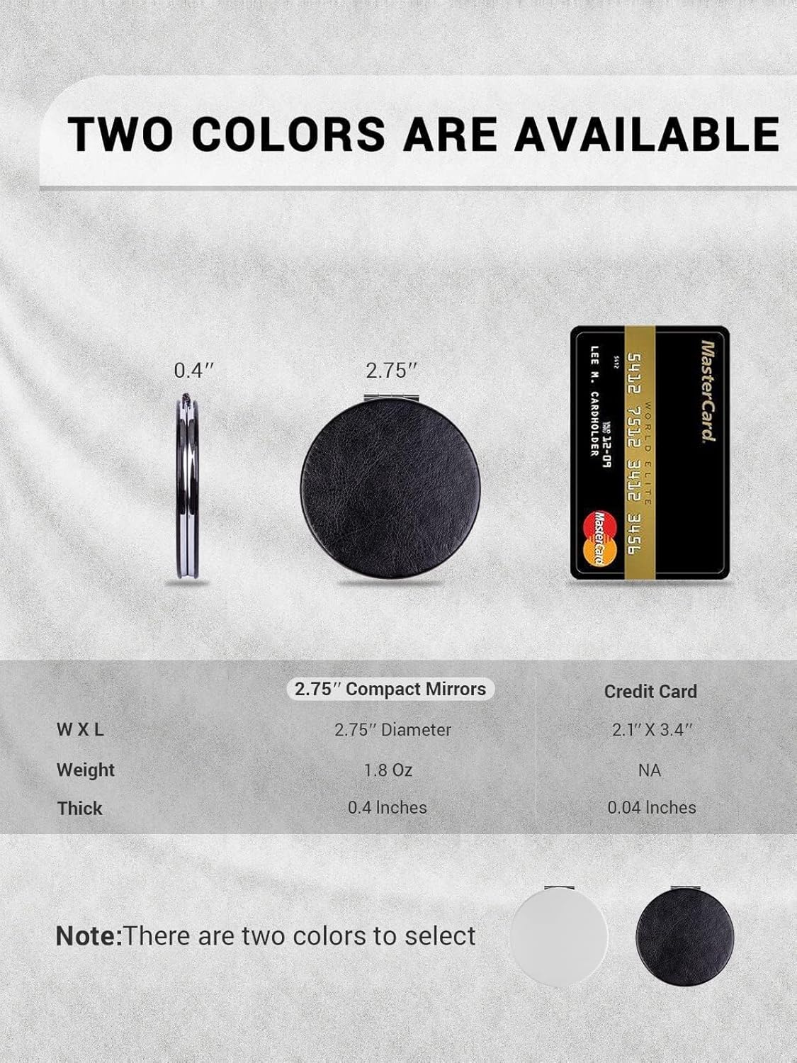 Compact Mirror Bulk, Set of 6 Round Double-Sided 1X/3X Magnification PU Leather 2.8" (Black)