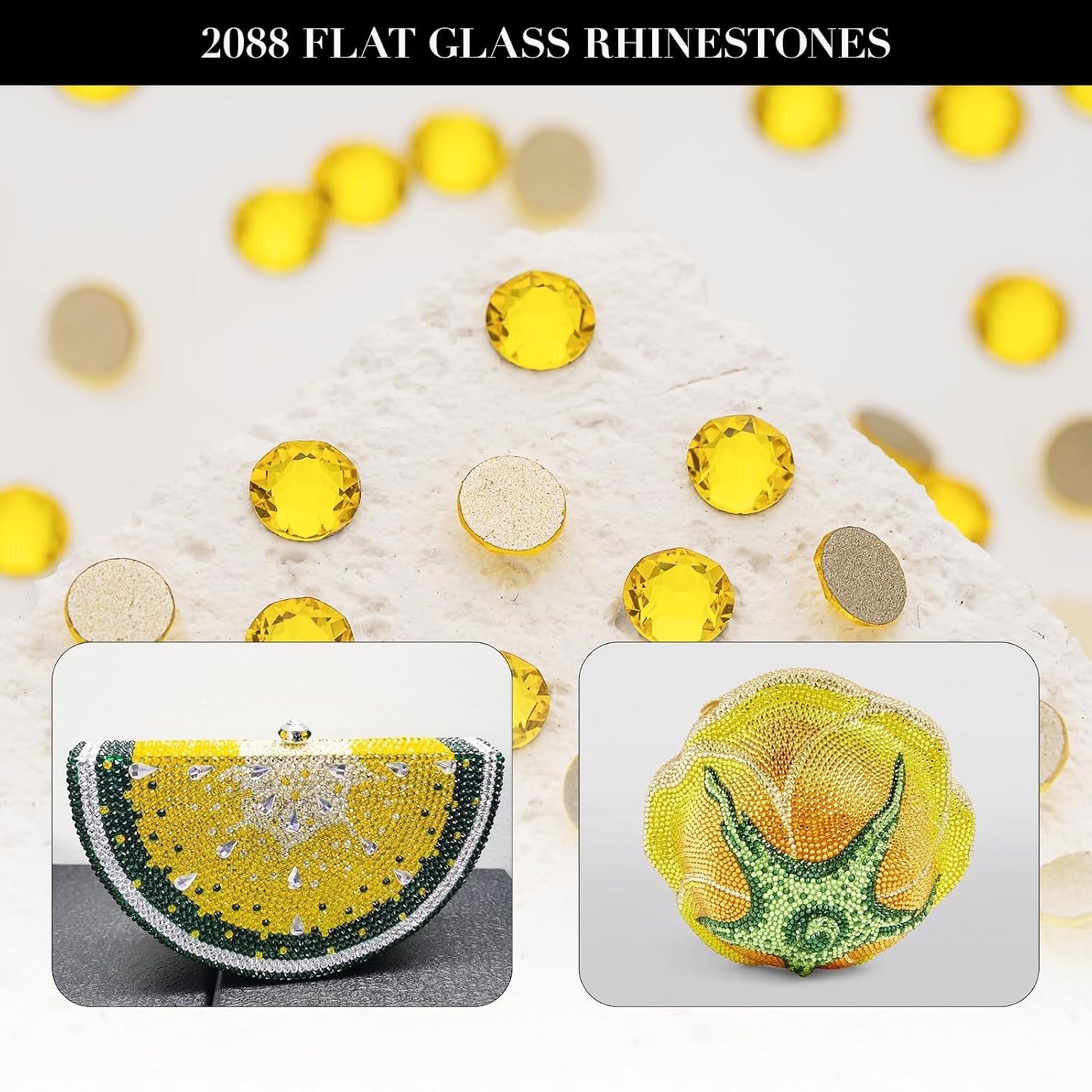 Novani Citrine/Lemon Yellow Rhinestones 1440pcs Flat Back Round Rhinestone Style 2088 Sparkly Crystal Gemstones for Nail Art and Crafting SS16,3.8-4.0mm
