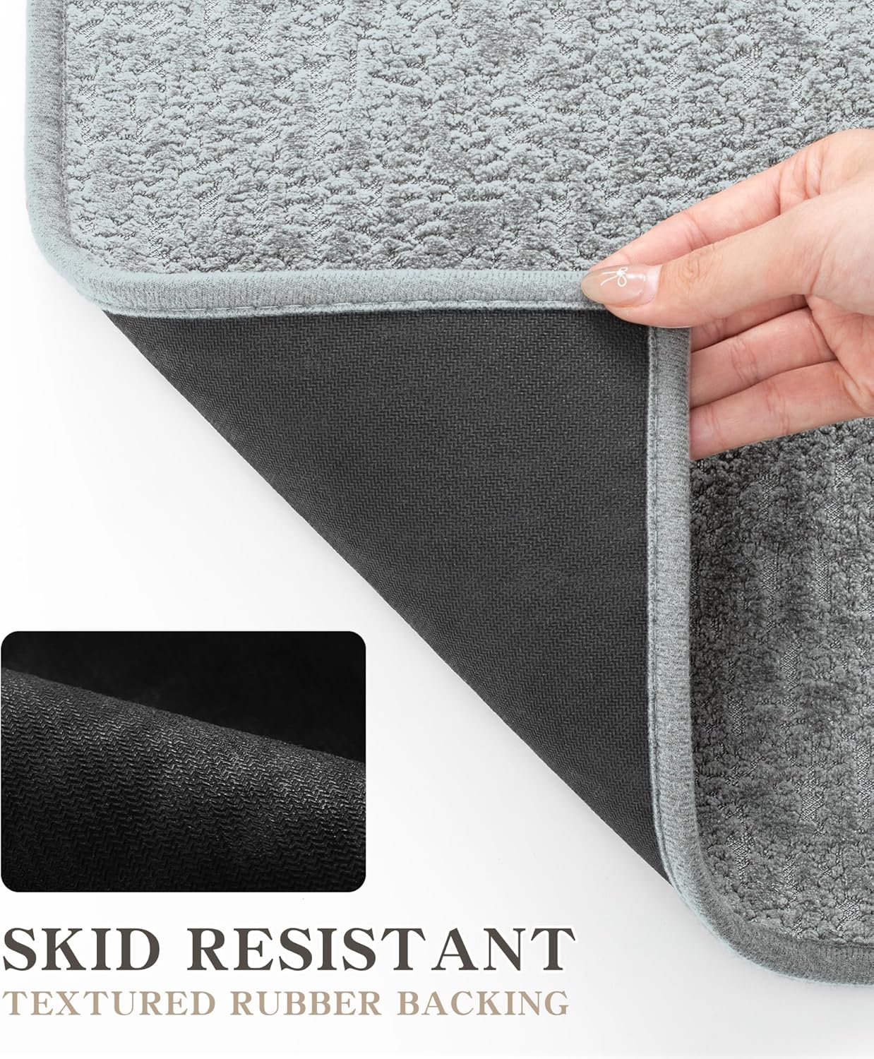 chakme Bathroom Rugs Mat U-Shaped 24x17, Ultra Thin Non Slip Bath Mat Small Quick Dry Absorbent Bath Mat for Bathroom Floor, (Light Grey, U-24"x17")