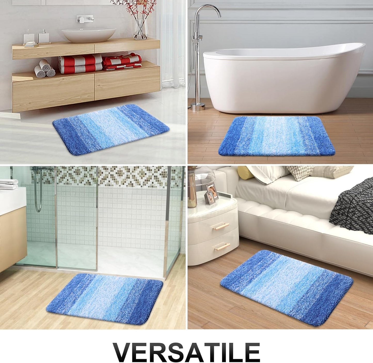 OLANLY Bathroom Runner Rugs 47x17, Extra Soft Absorbent Microfiber Bath Rugs, Rubber Backing, Quick Dry, Washable Bath Mats for Bathroom Floor, Tub and Shower, Home Decor Accessories, Light Royal Blue