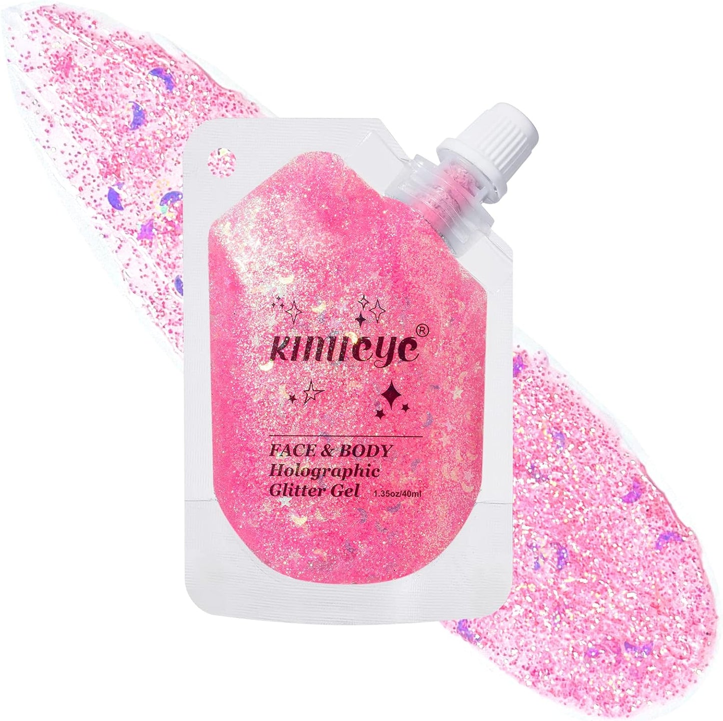 Holographic Face Glitter Gel Body Shimmer Makeup for for Hair, Face, Clavicle, Arm, Nail, Eyeshadow, Long Lasting Waterproof Mermaid Sequins Party Glitter for Rave Festival, 1.35oz (Dazzling Pink #2)