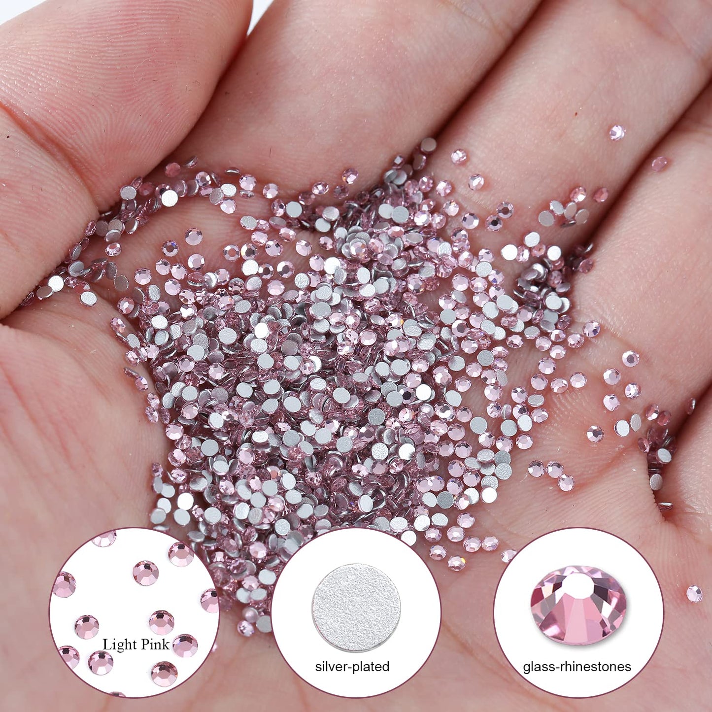 1440Pcs Light Pink Crystal Rhinestones,Glass Flatback Rhinestones Gemstones Small for Nail Face Makeup Art Crafts Clothes Decoration - (SS6, 2.0mm,LightPink)