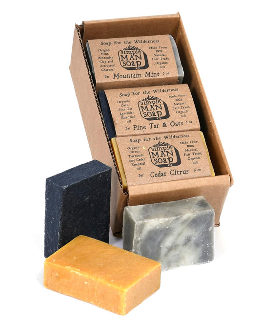 SimpleMan Soap Bar MIX(Pine Tar/Cedar Citrus/Mint)Men’s soap with Organic & Fair Trade Essential Oils-All Natural, Handmade Man Bath Soap Bars-Pack of Six 2.5 Ounce bars(15 Ounces Total)