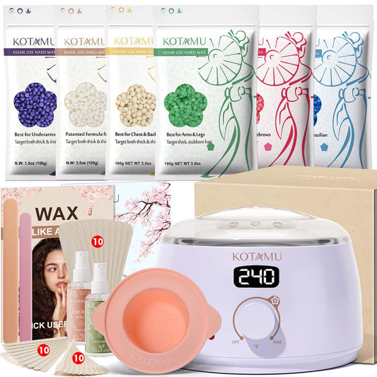 KOTAMU Waxing Kit for Women & Men, Wax Warmer for Hair Removal, Digital Wax Kit with SiliconePot，Ideal for Face Eyebrow Arm Legs Armpit &Sensitive Skin, Purple Waxing Machine With 44 Accessories