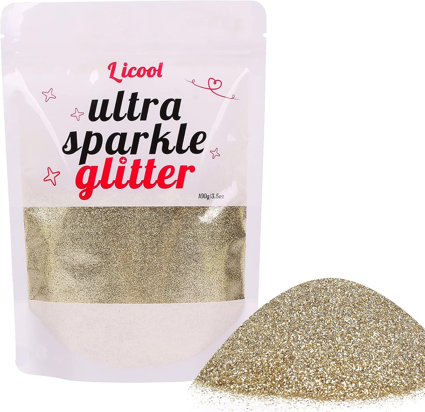 Holographic Fine Glitter, 100g/3.5oz Extra Fine Glitters Powder Packs for Resin, Craft Glitter for Tumblers Candle Slime Making, Festival Body Face Eyeshadow Nail Glitter (Light Gold 3)
