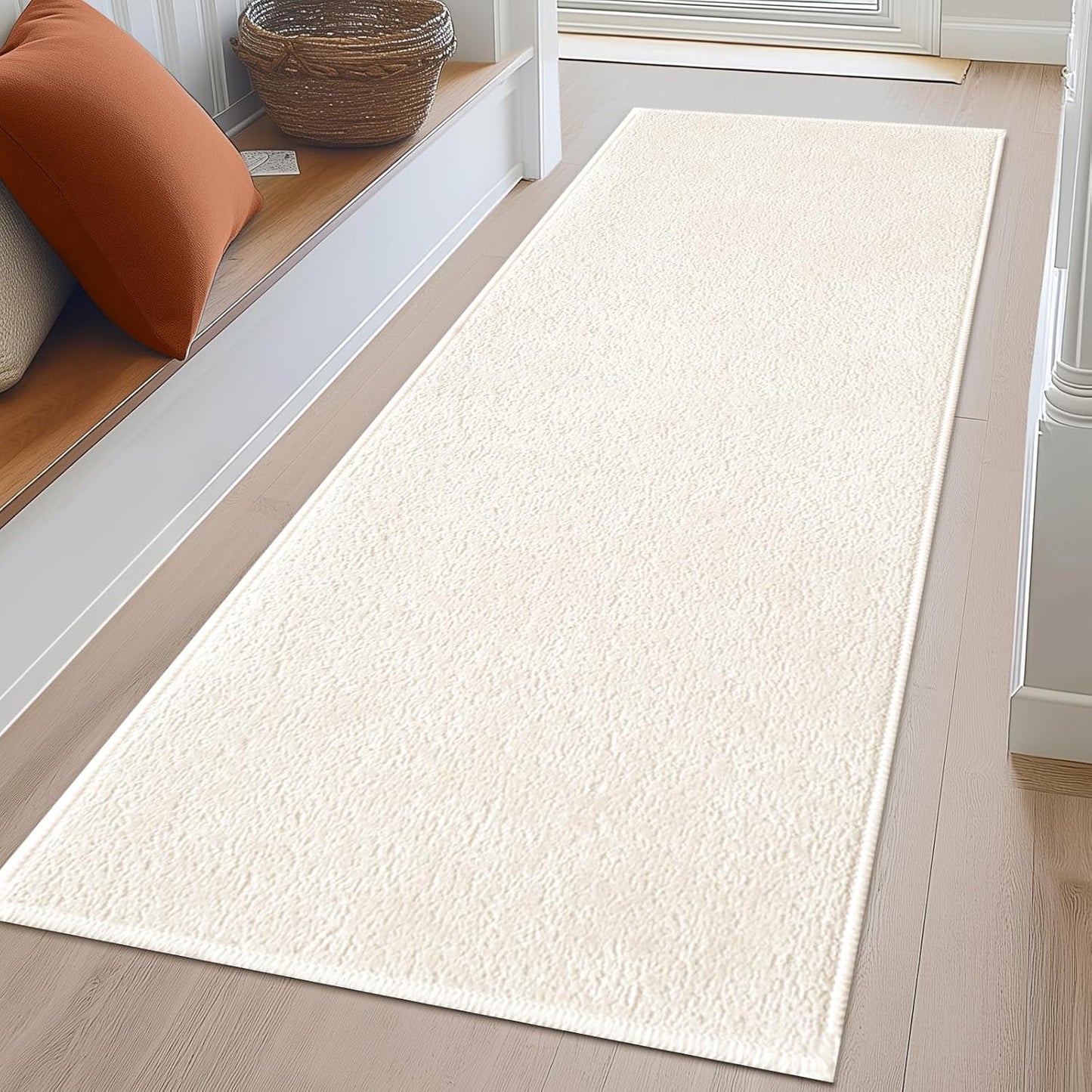 Bathroom Runner Rugs, Thin Absorbent Non-Slip Bath Mat, Quick Dry Low Pile Mats for Bathroom Floor Front of Bathtub,Shower Room,Sink,24"×60",White