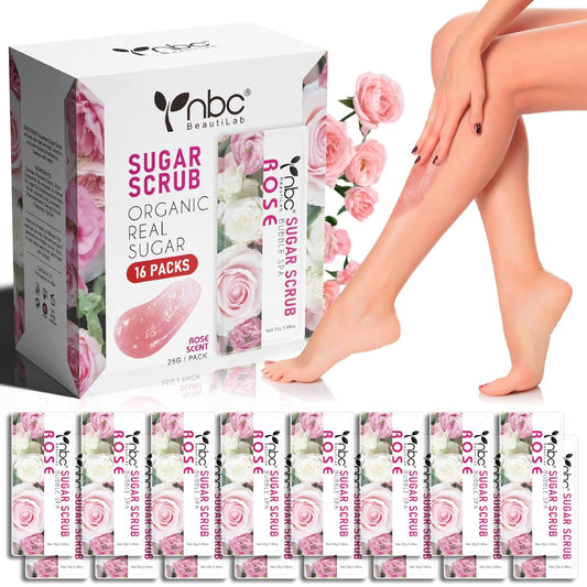 Foot Exfoliating Scrub, Sugar Scrub, Dead Skin Remover for Feet, Individually Packaged Foot Scrub Smooths, Hydrates, Detoxifies Tired and Dry Cracked Feet 16 Packs per Box, Rose