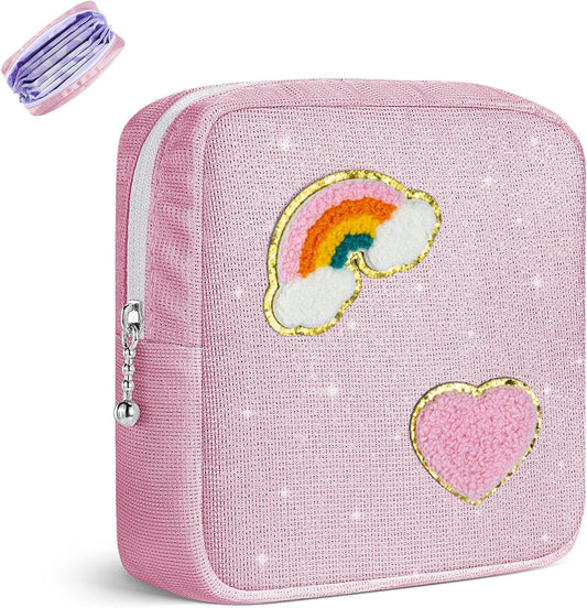 Period Bag for Teen Girls, Canvas Sanitary Napkin Storage Bag with Zipper, Portable Menstrual Pad Bag Tampon Holder for Purse