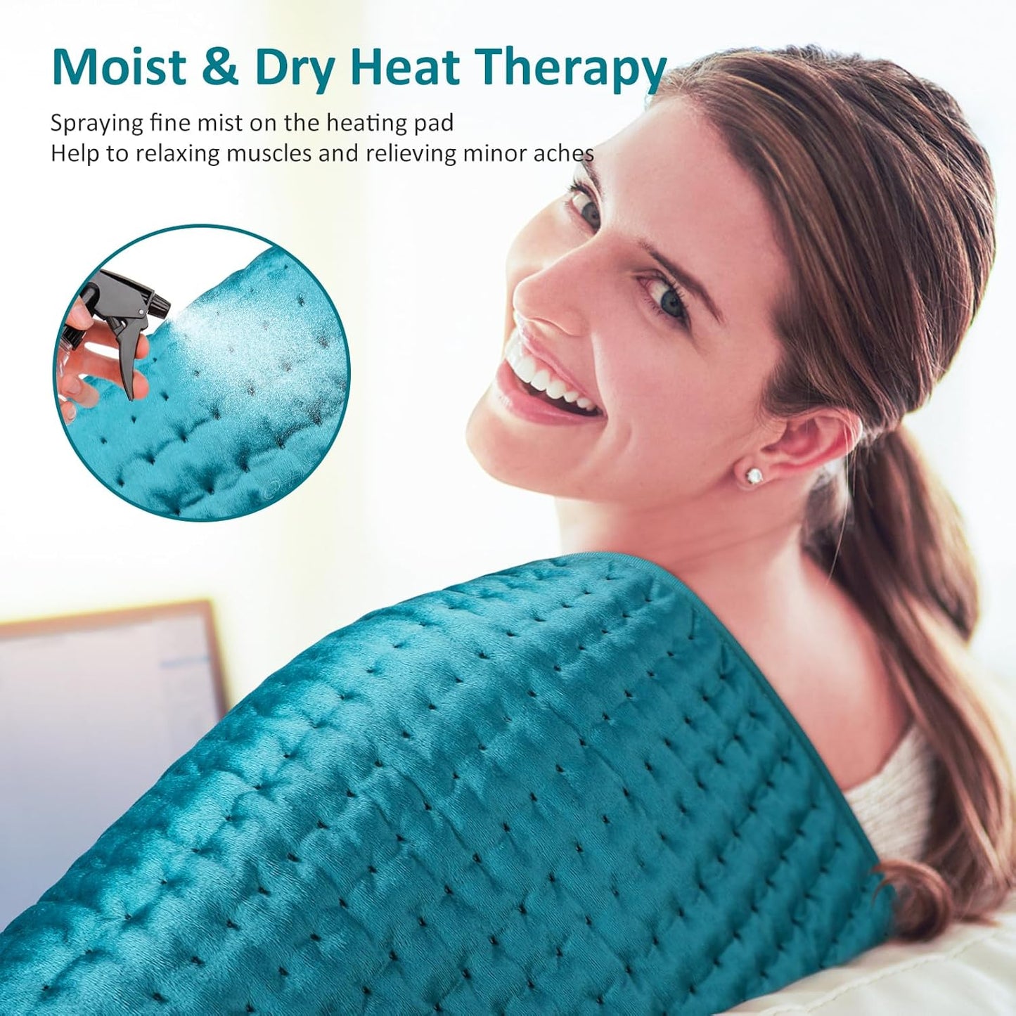 Electric Heating pad for Back/Shoulder/Neck/Knee/Leg Pain, Cramps and Arthritis Relief, 6 Fast Heating Settings, Auto-Off, Machine Washable, Moist Dry Heat Options, Extra Large 20"x24"