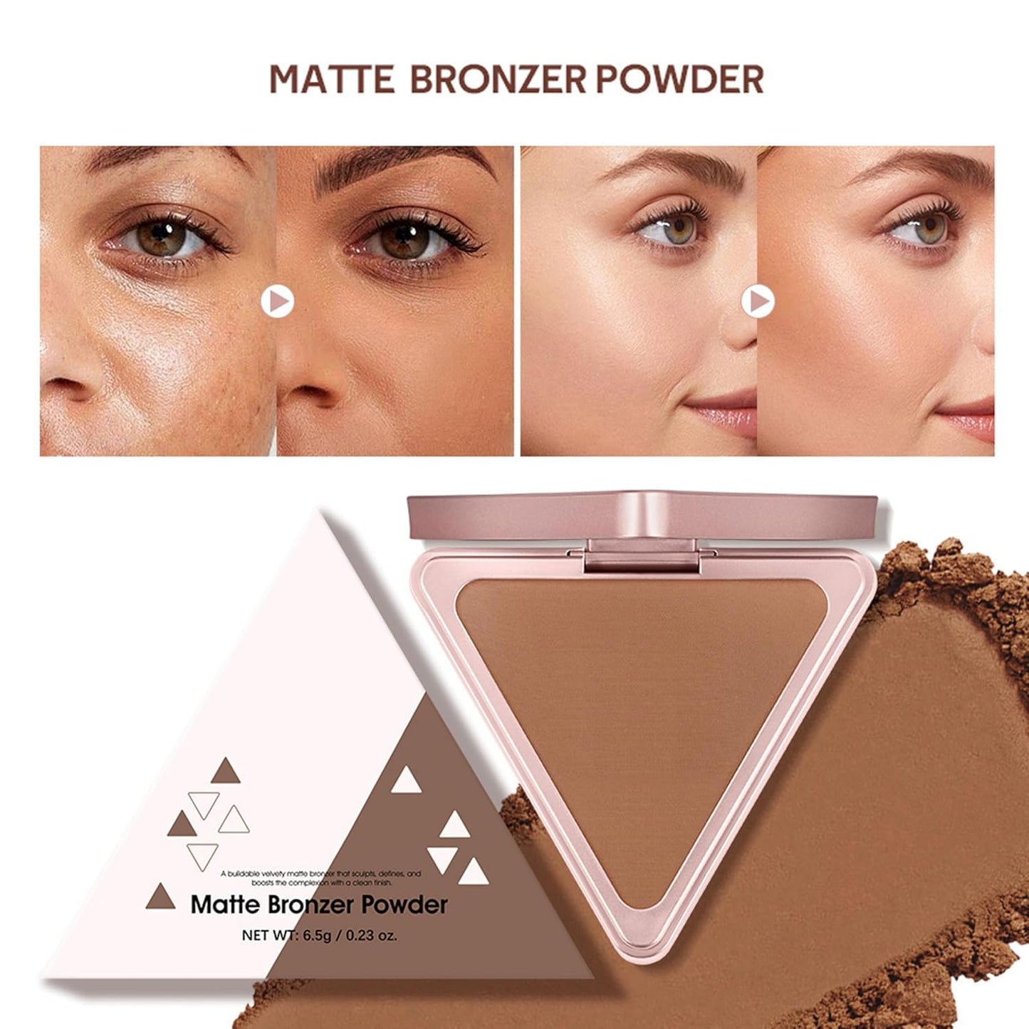 MAEPEOR Matte Bronzer Powder 5 Colors Buildable Natural Contour Bronzer Palette Long Lasting Setting Face Bronzered Powder (05 Light)
