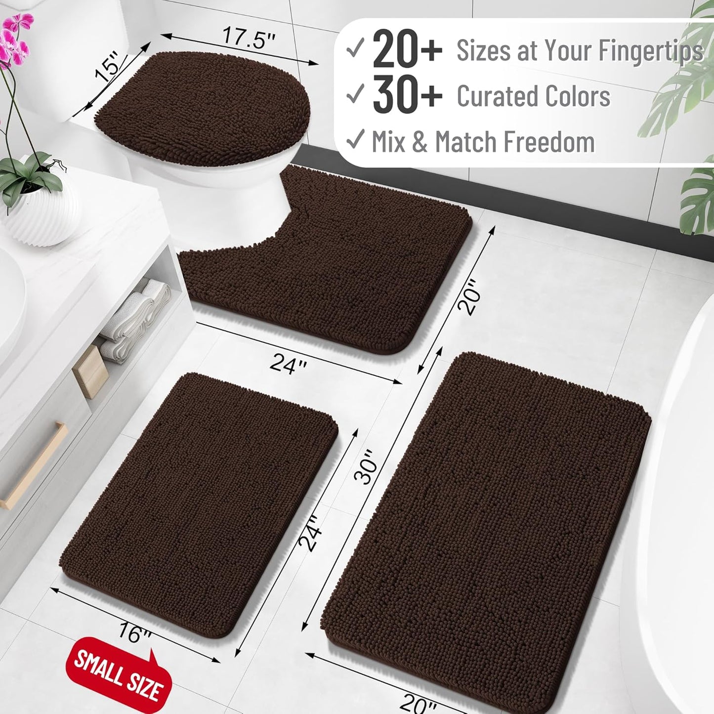 OLANLY Bathroom Rugs 24x16, Extra Soft Absorbent Chenille Bath Rugs, Rubber Backing Quick Dry, Machine Washable Bath Mats for Bathroom Floor, Tub and Shower, Home Decor Accessories, Brown