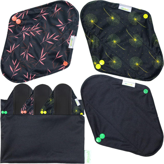 wegreeco Reusable Menstrual Pads - Reusable Sanitary Pads | Panty Liners | Soft Cloth Menstrual - 6 Pack with 1 Cloth Mini Wet Bag (Large, Dandelion