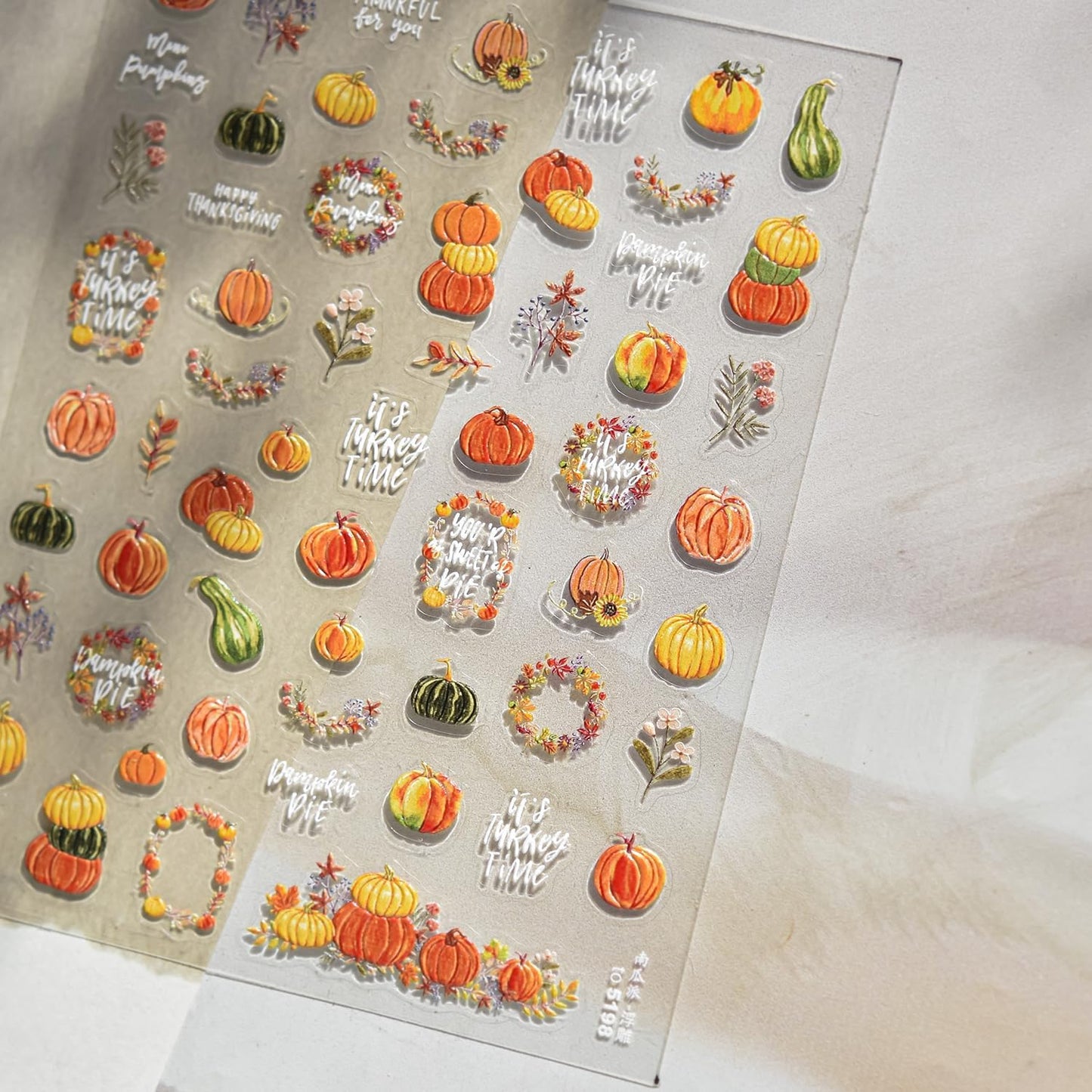 1 Sheet Pumpkin Nail Stickers 3D Self-Adhesive Garland Nail Art Stickers Flower Nail Decals 5D Embossed Green Pumpkin Nail Designs Autumn Fall Nail Art Decoration for Women Girls Manicure