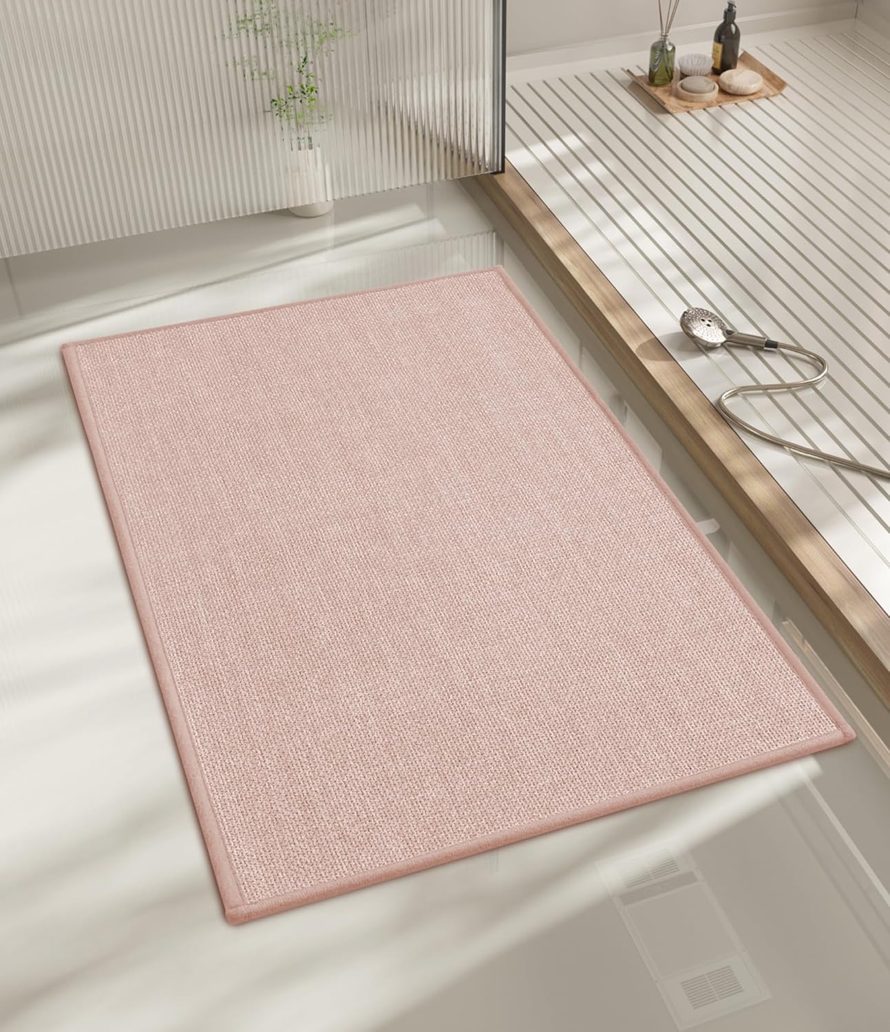chakme Bathroom Rugs Mat 24x17, Ultra Thin Non Slip Bath Mat Small Quick Dry Absorbent Bath Mat for Bathroom Floor, (Pink, 24"x17")